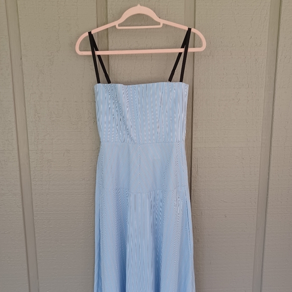 Tela Bahamas Maxi Dress Size S Women Preppy Cotton Pockets Smocked Blue Striped - Picture 3 of 16